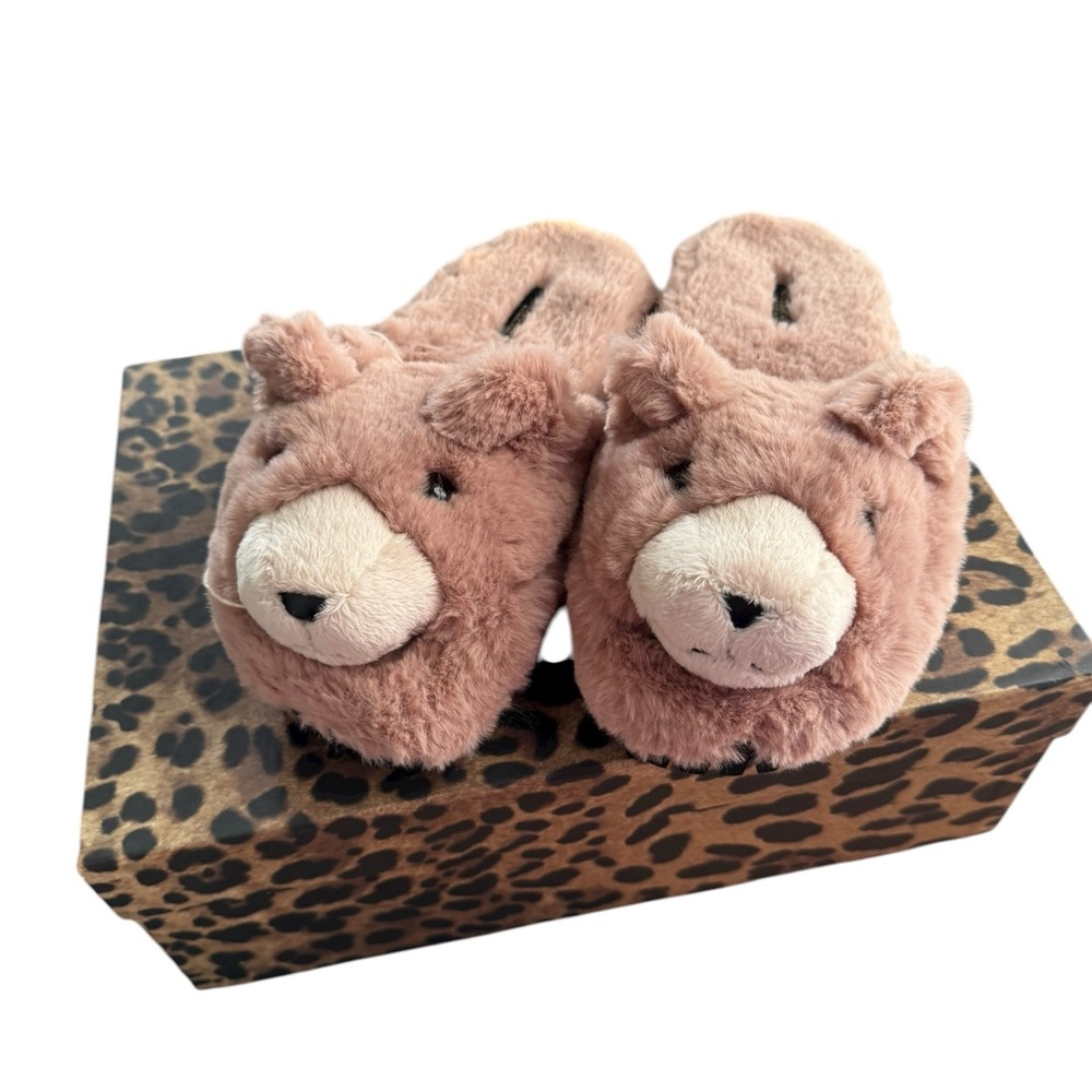 Dolce & Gabbana Women Pink Slippers 100% Polyester Wedge Soft Bear Sandals, NEW
